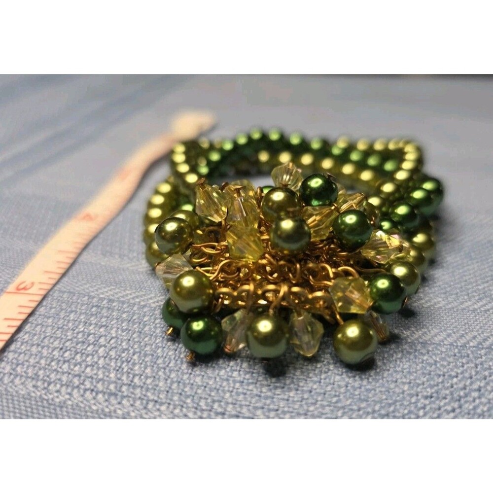 Green and Gold Multi-Strand Beaded Statement Bracelet